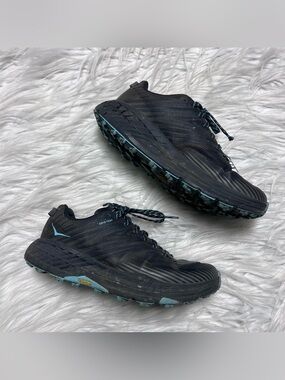 Hoka Speedgoat 4 Trail Shoe in Black with Teal Accents